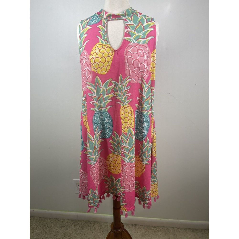 Simply Southern Size‎ S Swing Fringe Dress Pineapple Pink Yellow Blue Tropical